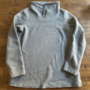 LL Bean Quilted Turtleneck Sweater Womens Small Gray Pullover Snap Hiking Camp 🩶